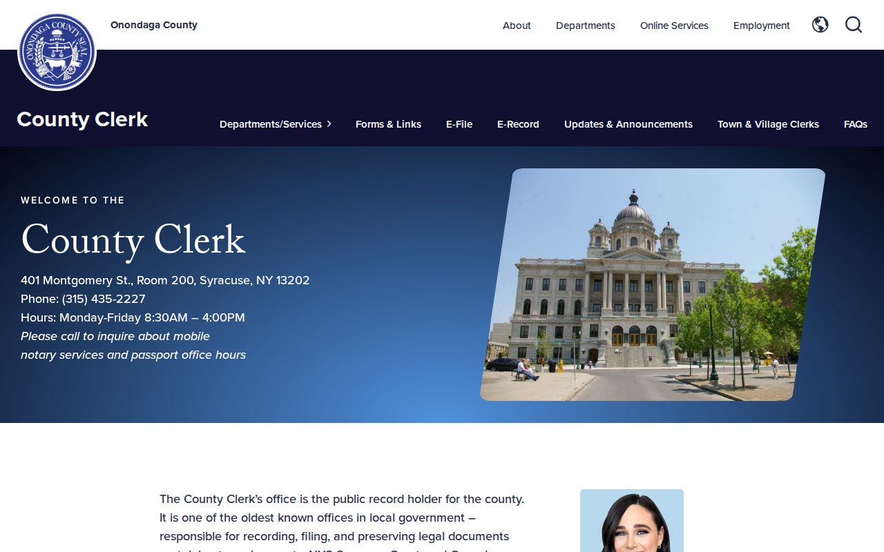 Onondaga County residents directory County Clerk records office page
