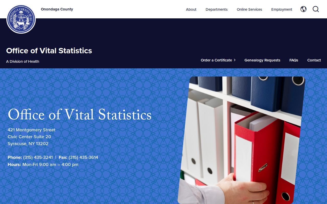 Onondaga County residents directory vital records office and ordering page