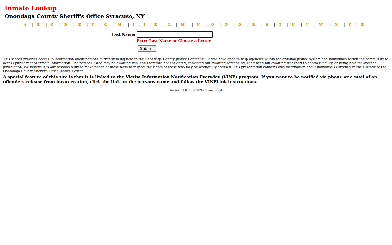 Onondaga County neighbors Sheriff Justice Center custody lookup boundary