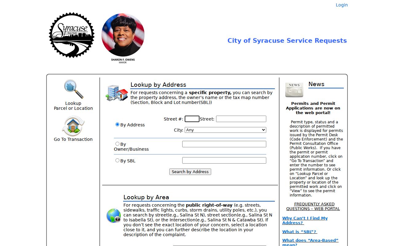 Onondaga County neighbors Syracuse BAS parcel and permit search fields