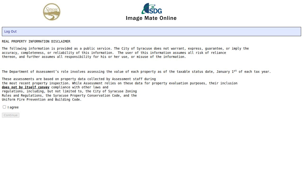 Onondaga County street directory Image Mate Syracuse parcel portal disclaimer