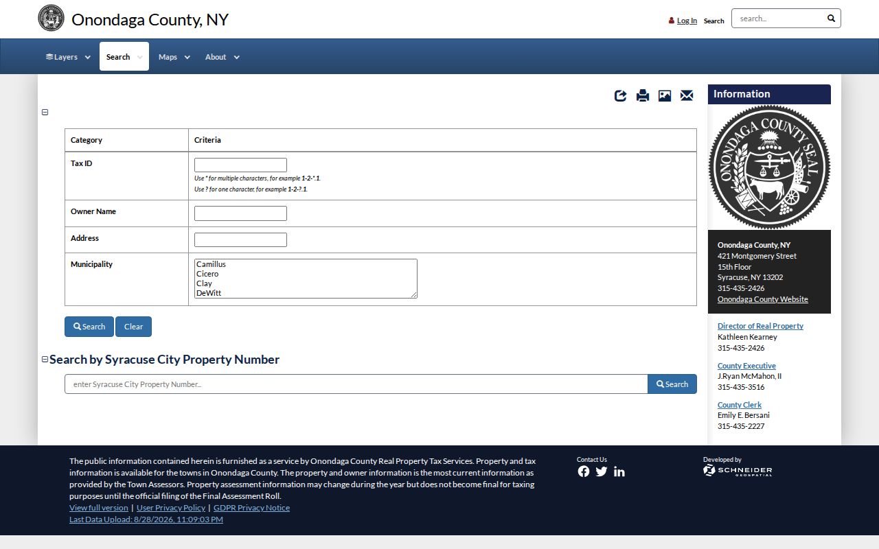 Onondaga County street directory Image Mate property search screen